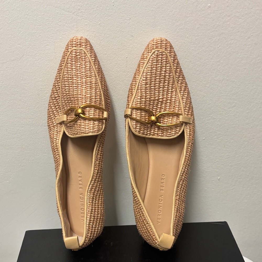 Veronica Beard Champlain Loafer in Ecru Woven Flats with Gold Detail Size : 8.5 - Picture 11 of 11